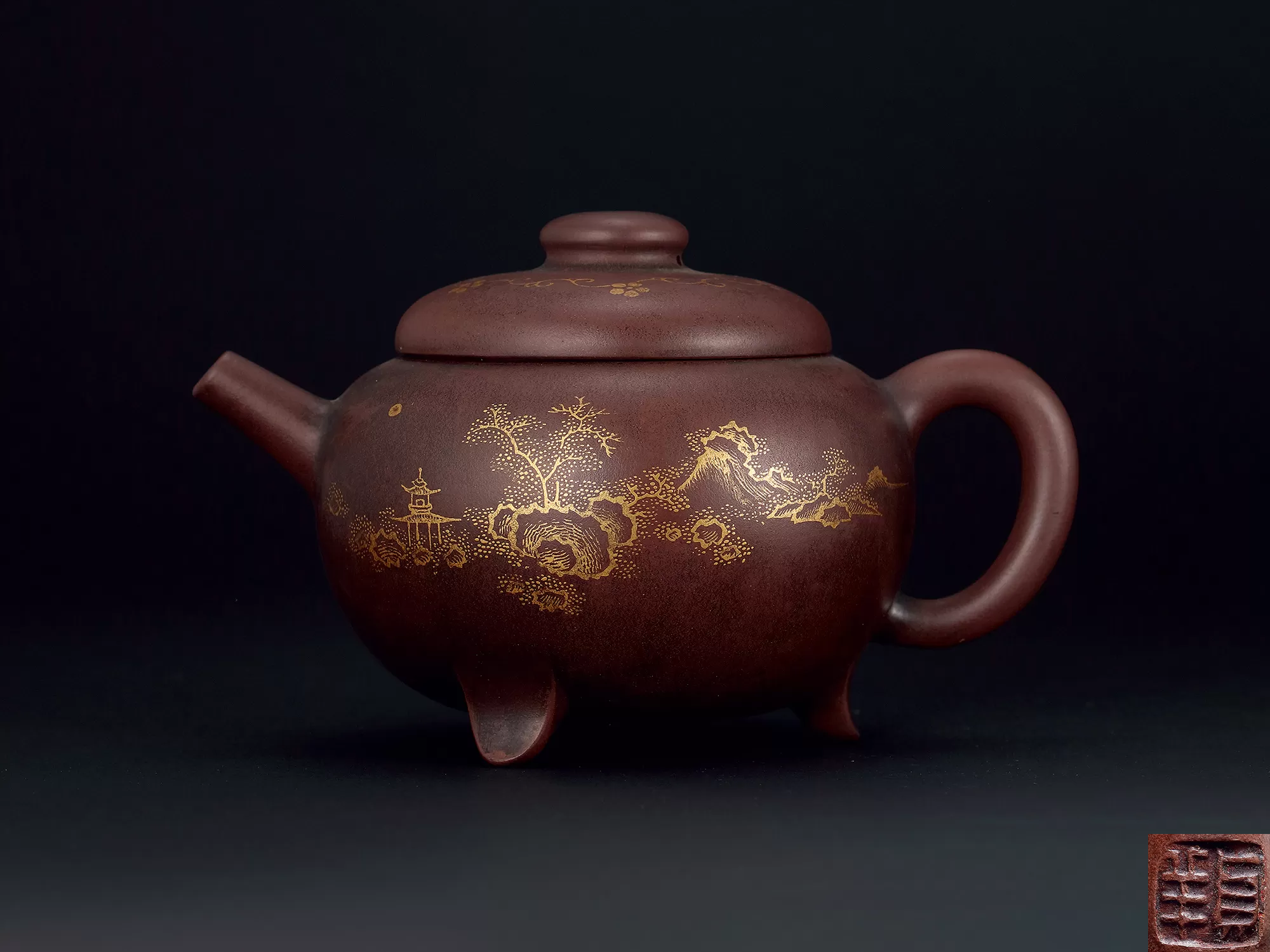 描金紫砂壶