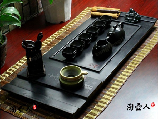 正宗原矿宜兴紫砂壶-乌金石茶盘之“高风亮节”-全手工制作-乌金石紫砂泥料