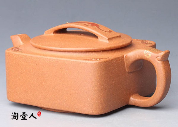 正宗原矿宜兴紫砂壶-五福临门(镶金)-贺洪梅全手工制作-原矿段泥紫砂泥料