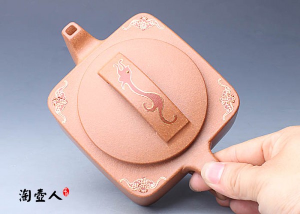 正宗原矿宜兴紫砂壶-五福临门(镶金)-贺洪梅全手工制作-原矿段泥紫砂泥料