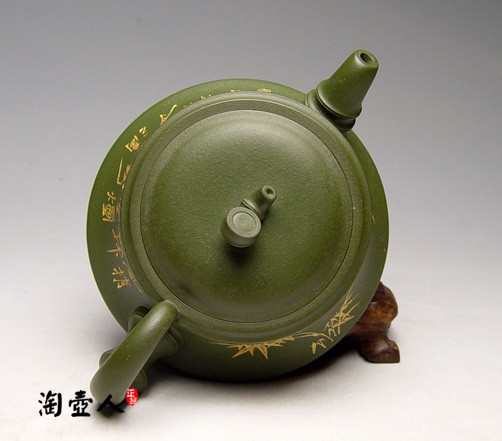 正宗原矿宜兴紫砂壶-一品竹段-朱丹全手工制作-原矿墨绿泥紫砂泥料