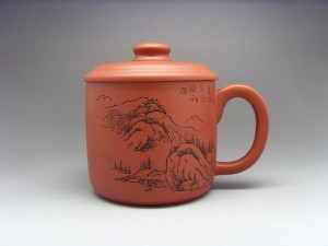 全手工山水盖杯