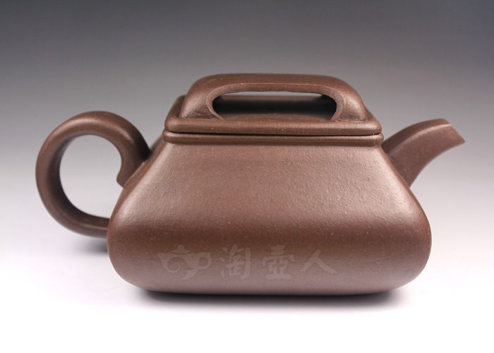 正宗原矿宜兴紫砂壶-牛盖四方-许定华全手工制作-原矿紫泥紫砂泥料