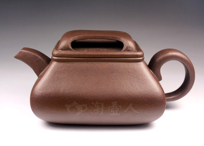 正宗原矿宜兴紫砂壶-牛盖四方-许定华全手工制作-原矿紫泥紫砂泥料