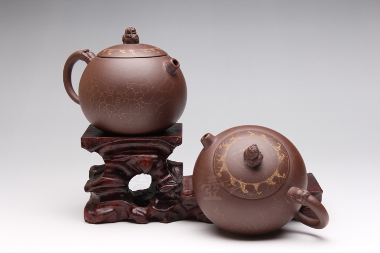正宗原矿宜兴紫砂壶-紫绣狮情侣壶(1对)-陈丽英全手工制作-原矿紫泥紫砂泥料
