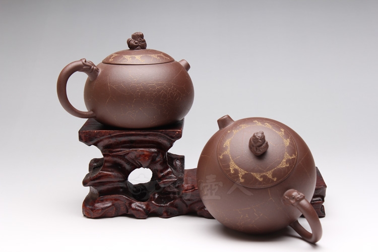 正宗原矿宜兴紫砂壶-紫绣狮情侣壶(1对)-陈丽英全手工制作-原矿紫泥紫砂泥料