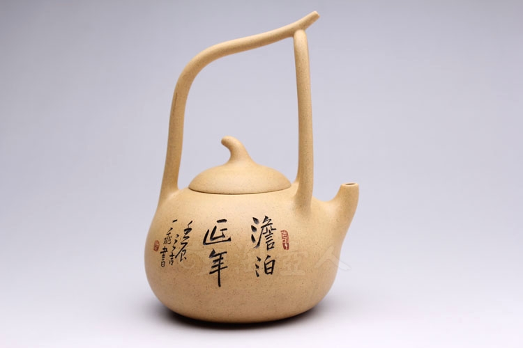 正宗原矿宜兴紫砂壶-提梁葫芦-刘一飞全手工制作-原矿段泥紫砂泥料
