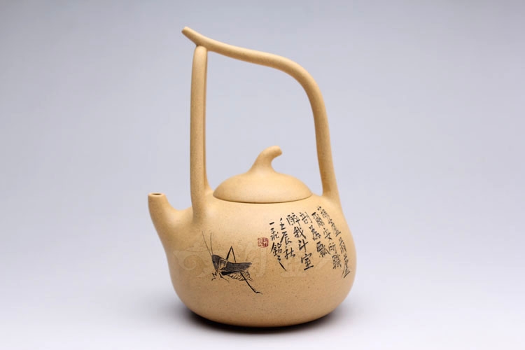 正宗原矿宜兴紫砂壶-提梁葫芦-刘一飞全手工制作-原矿段泥紫砂泥料
