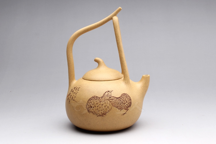 正宗原矿宜兴紫砂壶-提梁葫芦-刘一飞全手工制作-原矿段泥紫砂泥料