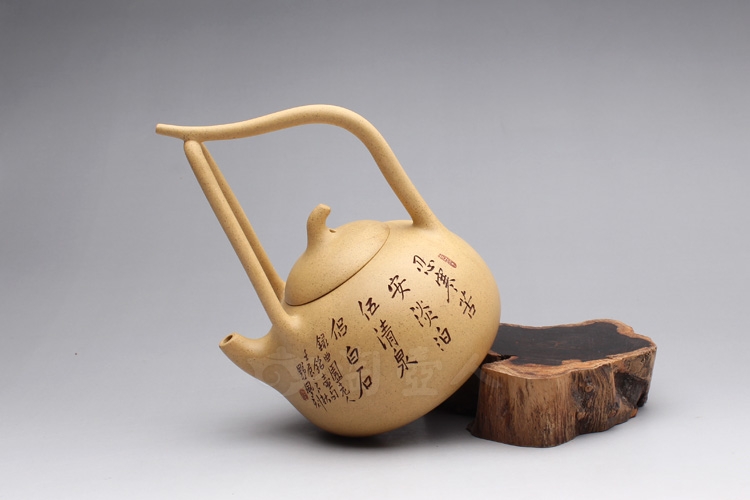正宗原矿宜兴紫砂壶-提梁葫芦-刘一飞全手工制作-原矿段泥紫砂泥料