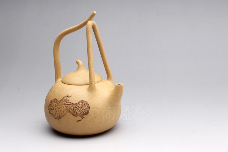 正宗原矿宜兴紫砂壶-提梁葫芦-刘一飞全手工制作-原矿段泥紫砂泥料