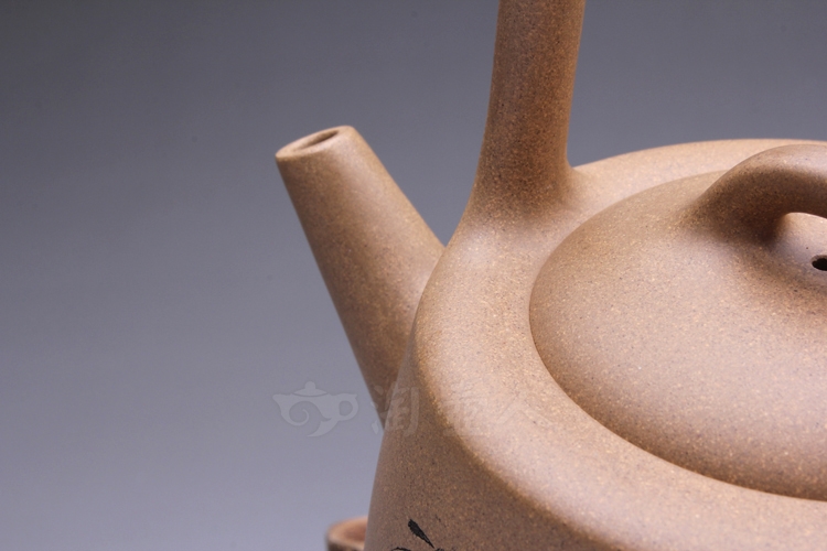 正宗原矿宜兴紫砂壶-曼生提梁(范小君刻)-贺洪梅全手工制作-原矿段泥紫砂泥料