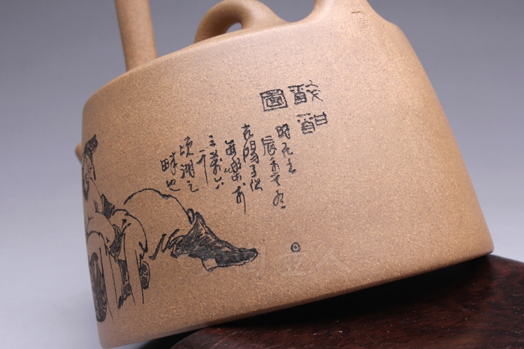 正宗原矿宜兴紫砂壶-曼生提梁(范小君刻)-贺洪梅全手工制作-原矿段泥紫砂泥料