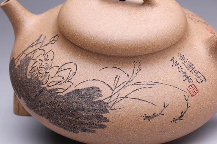 正宗原矿宜兴紫砂壶-石瓢(以荷为贵)-陈凤鸣全手工制作-原矿段泥紫砂泥料