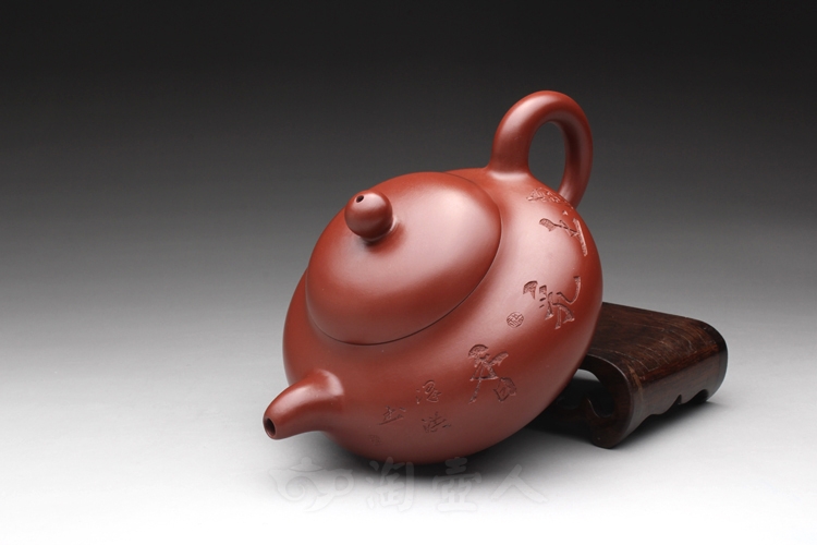 正宗原矿宜兴紫砂壶-大红袍玉乳(刻绘)-范泽洪全手工制作-原矿大红袍紫砂泥料