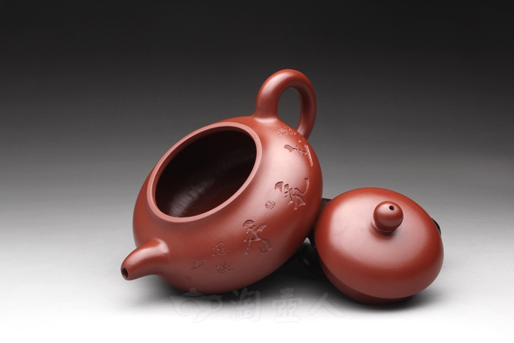 正宗原矿宜兴紫砂壶-大红袍玉乳(刻绘)-范泽洪全手工制作-原矿大红袍紫砂泥料