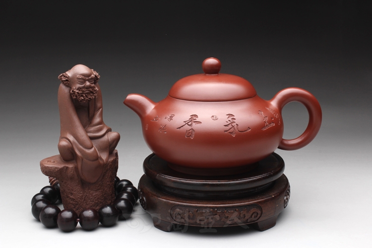 正宗原矿宜兴紫砂壶-大红袍玉乳(刻绘)-范泽洪全手工制作-原矿大红袍紫砂泥料