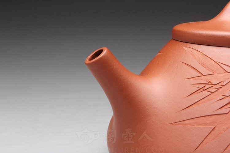 正宗原矿宜兴紫砂壶-朱泥石瓢(竹子)-刘一飞全手工制作-原矿朱泥紫砂泥料