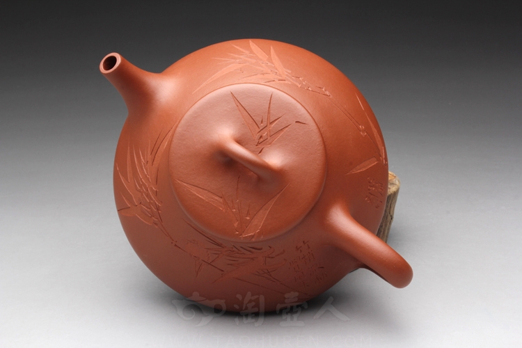 正宗原矿宜兴紫砂壶-朱泥石瓢(竹子)-刘一飞全手工制作-原矿朱泥紫砂泥料