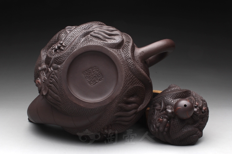 正宗原矿宜兴紫砂壶-九龙(大)-葛岳纯全手工制作-原矿紫茄泥紫砂泥料