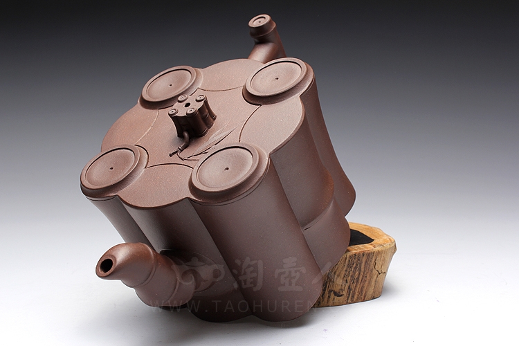 正宗原矿宜兴紫砂壶-五竹壶-陈夕良全手工制作-原矿底槽清紫砂泥料