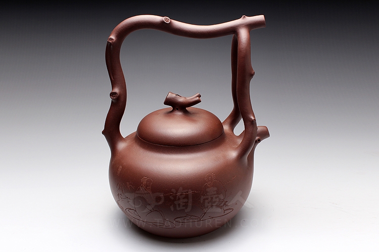 正宗原矿宜兴紫砂壶-东坡提梁-陈夕良全手工制作-原矿底槽清紫砂泥料