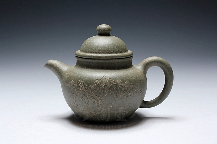 正宗原矿宜兴紫砂壶-掇球-李霞全手工制作-原矿竹青泥紫砂泥料