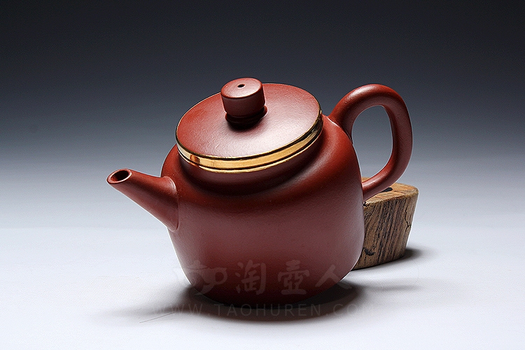 正宗原矿宜兴紫砂壶-金钟(包金)-丁小明全手工制作-原矿朱泥大红袍紫砂泥料
