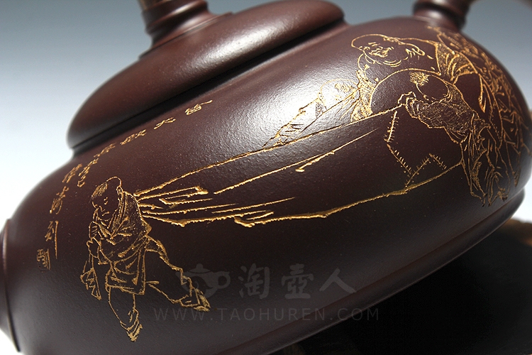 正宗原矿宜兴紫砂壶-大肚竹韵-周伯娟全手工制作-原矿紫泥紫砂泥料