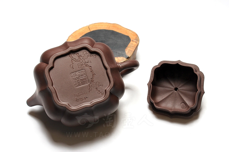 正宗原矿宜兴紫砂壶-混方菱花-崔燕全手工制作-原矿紫泥紫砂泥料