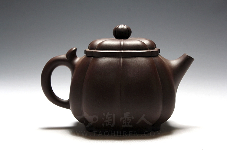 正宗原矿宜兴紫砂壶-混方菱花-崔燕全手工制作-原矿紫泥紫砂泥料