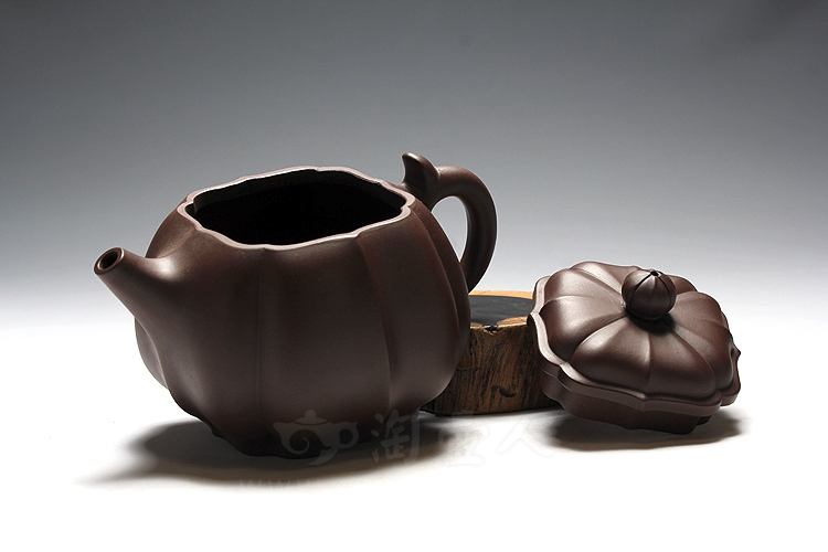 正宗原矿宜兴紫砂壶-混方菱花-崔燕全手工制作-原矿紫泥紫砂泥料