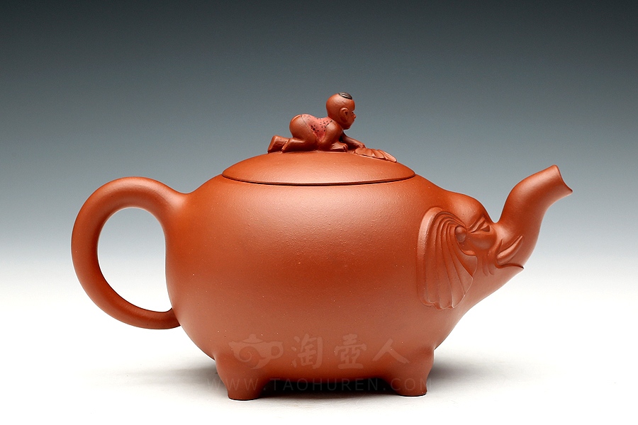 正宗原矿宜兴紫砂壶-洗象(小)-周伯娟全手工制作-原矿红泥紫砂泥料