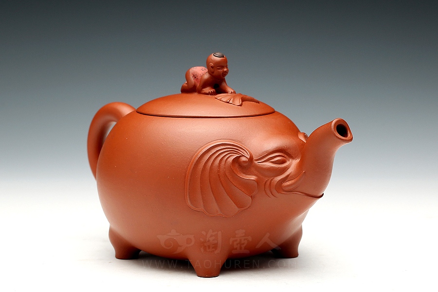 正宗原矿宜兴紫砂壶-洗象(小)-周伯娟全手工制作-原矿红泥紫砂泥料