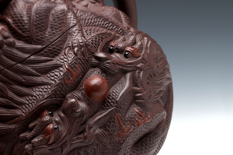 正宗原矿宜兴紫砂壶-九龙(大)-葛岳纯全手工制作-原矿紫茄泥紫砂泥料