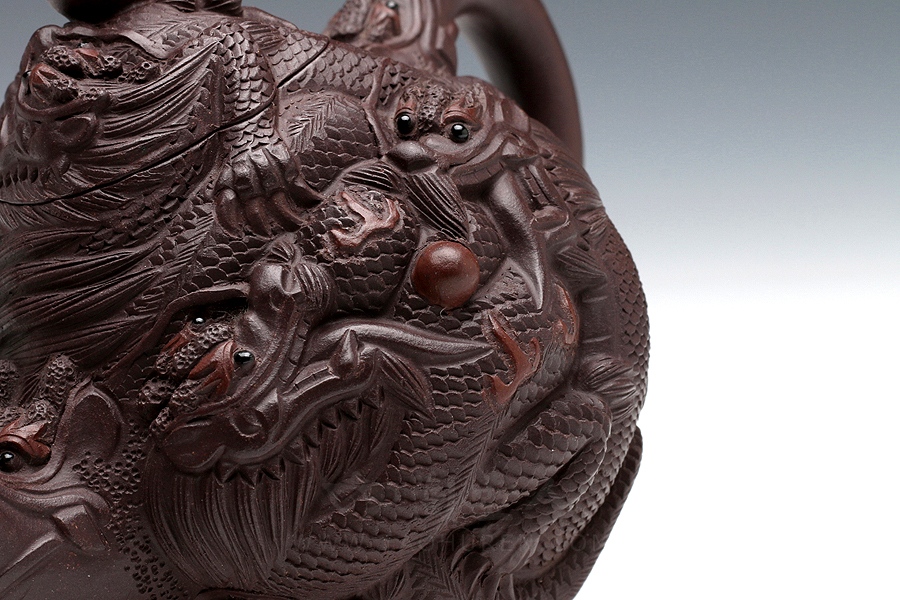 正宗原矿宜兴紫砂壶-九龙(小)-葛岳纯全手工制作-原矿紫茄泥紫砂泥料