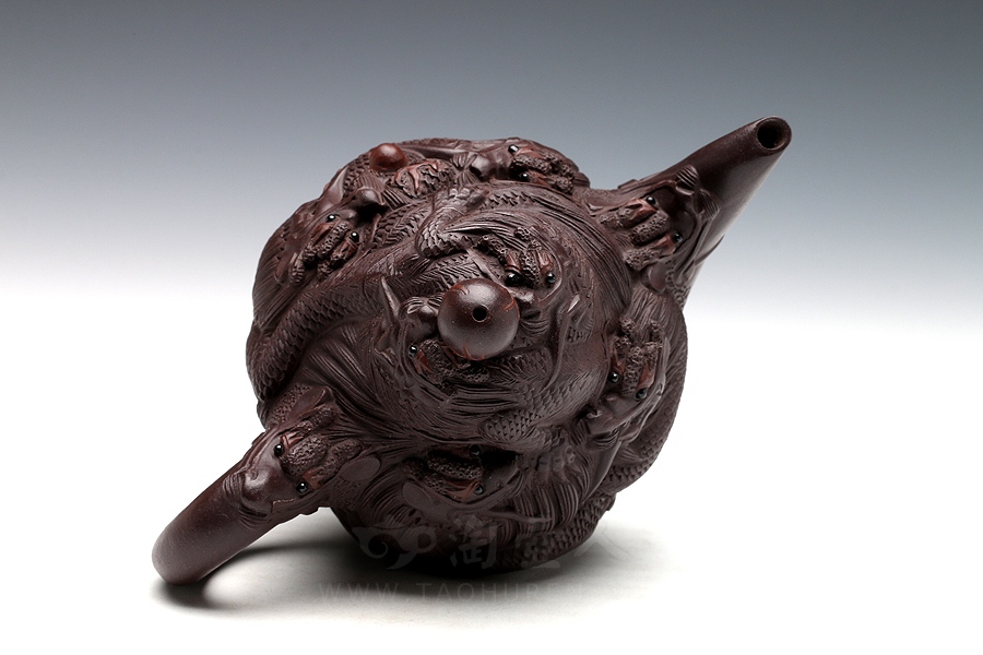 正宗原矿宜兴紫砂壶-九龙(小)-葛岳纯全手工制作-原矿紫茄泥紫砂泥料