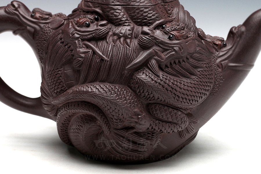 正宗原矿宜兴紫砂壶-九龙(小)-葛岳纯全手工制作-原矿紫茄泥紫砂泥料