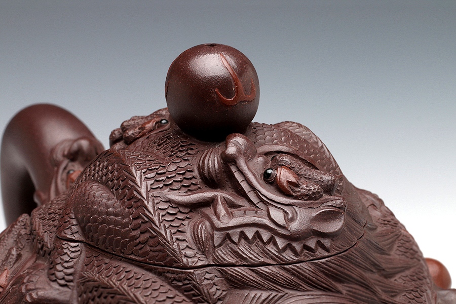 正宗原矿宜兴紫砂壶-九龙(大)-葛岳纯全手工制作-原矿紫茄泥紫砂泥料
