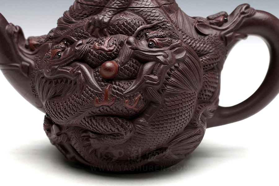 正宗原矿宜兴紫砂壶-九龙(小)-葛岳纯全手工制作-原矿紫茄泥紫砂泥料