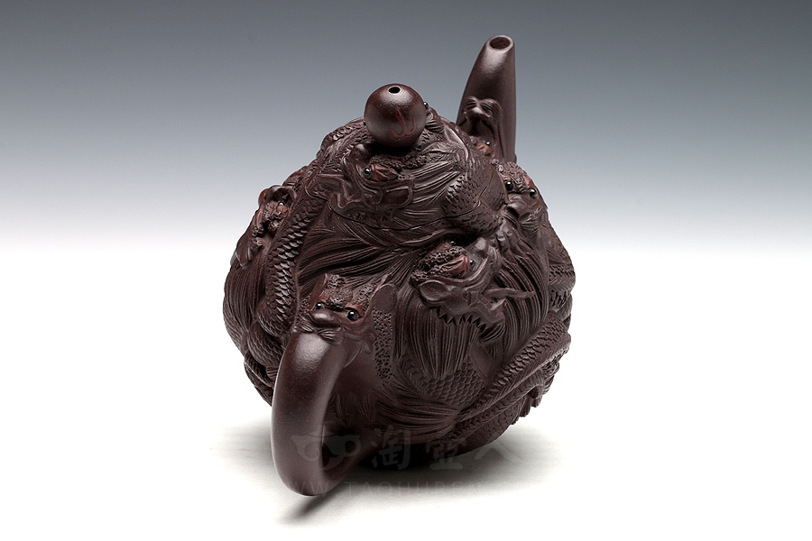 正宗原矿宜兴紫砂壶-九龙(小)-葛岳纯全手工制作-原矿紫茄泥紫砂泥料