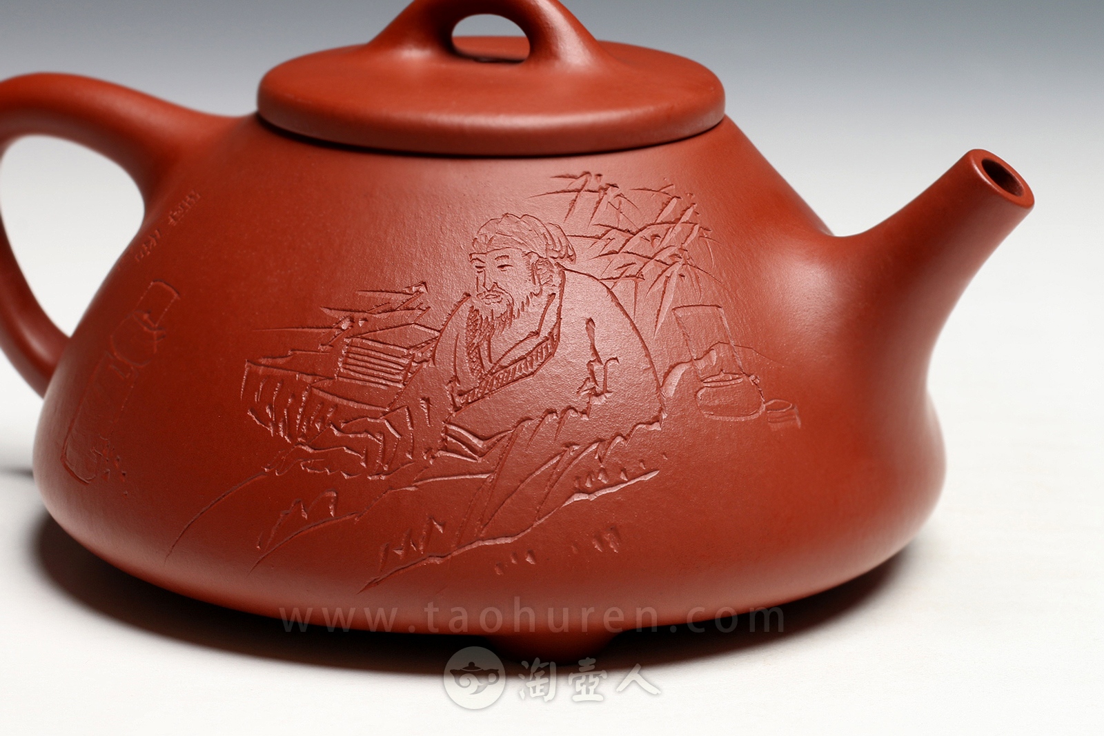 正宗原矿宜兴紫砂壶-全手石瓢(陈宏林装饰)-徐伟强全手工制作-原矿大红袍朱泥紫砂泥料