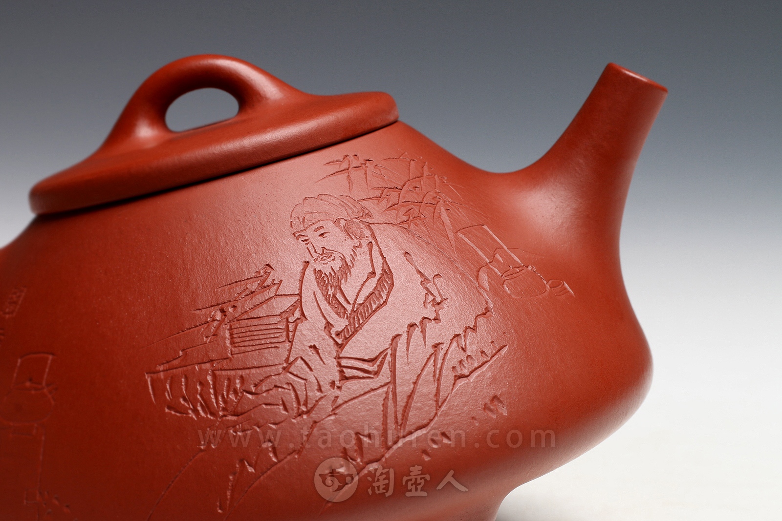 正宗原矿宜兴紫砂壶-全手石瓢(陈宏林装饰)-徐伟强全手工制作-原矿大红袍朱泥紫砂泥料