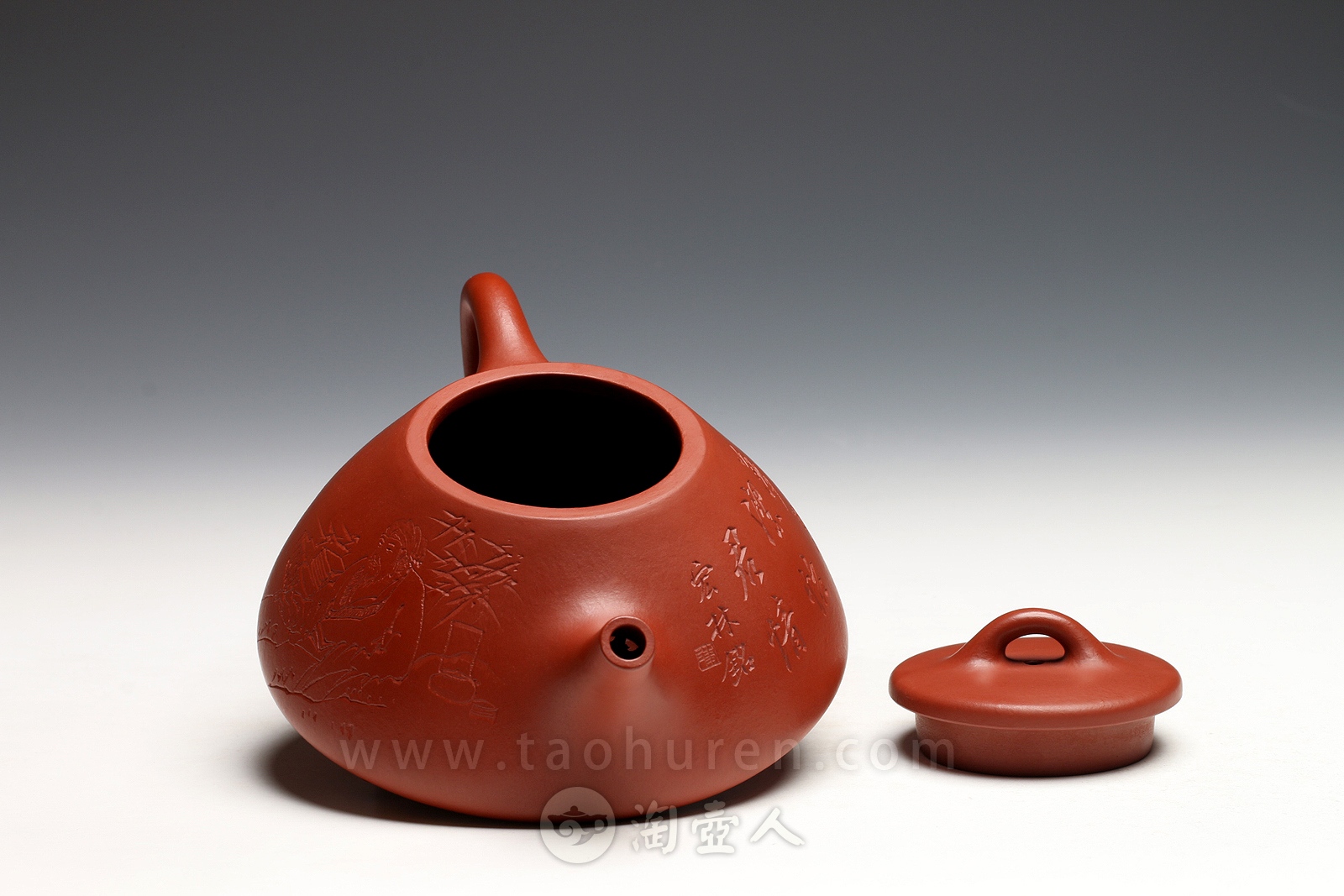 正宗原矿宜兴紫砂壶-全手石瓢(陈宏林装饰)-徐伟强全手工制作-原矿大红袍朱泥紫砂泥料