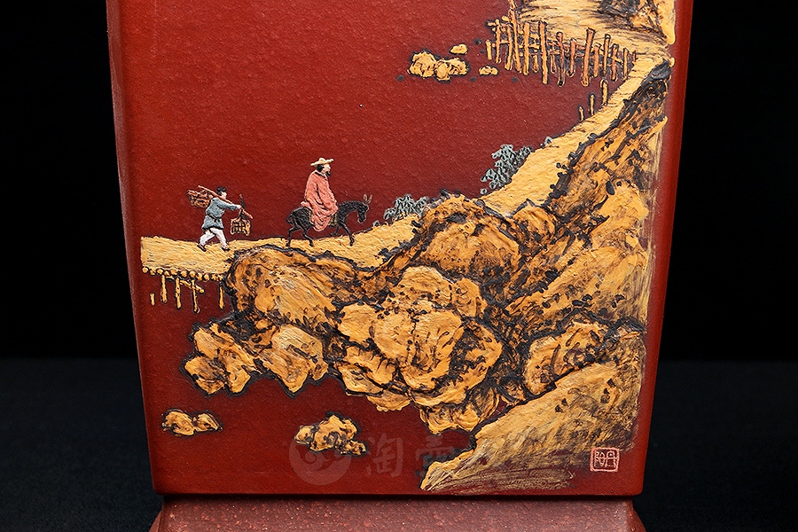 四方博古对瓶(李丹阳泥绘)