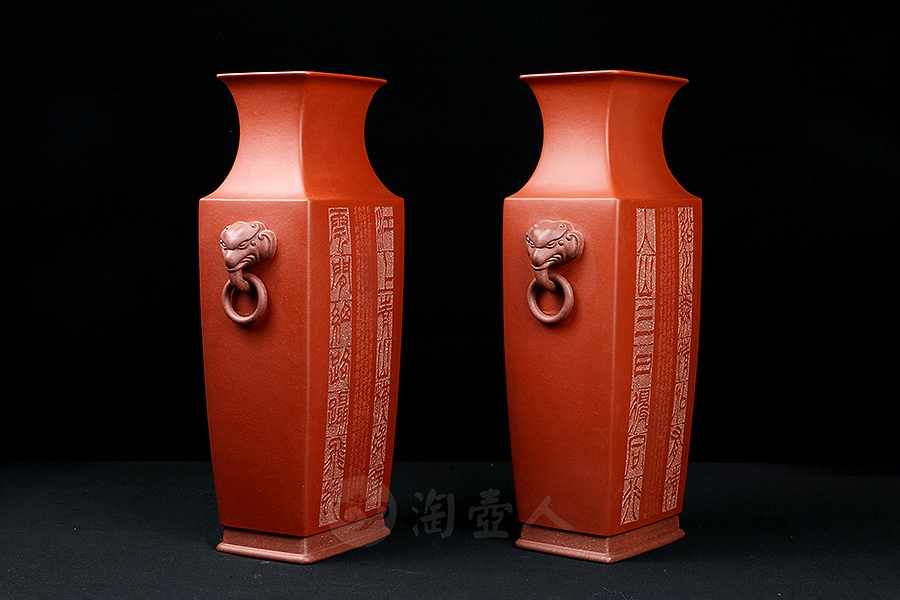 四方博古对瓶(李丹阳泥绘)