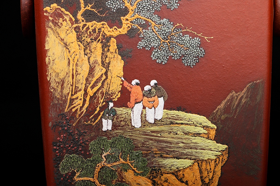 四方博古对瓶(李丹阳泥绘)