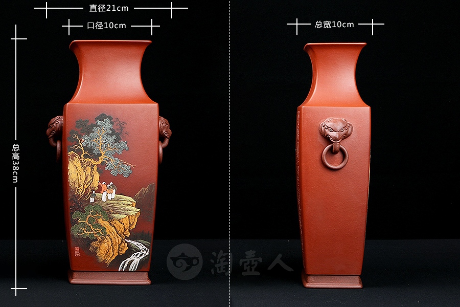 四方博古对瓶(李丹阳泥绘)