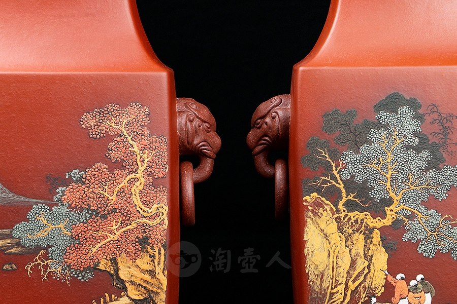 四方博古对瓶(李丹阳泥绘)