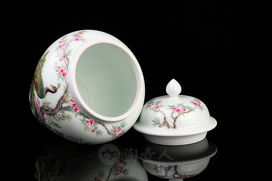 孔雀牡丹茶罐